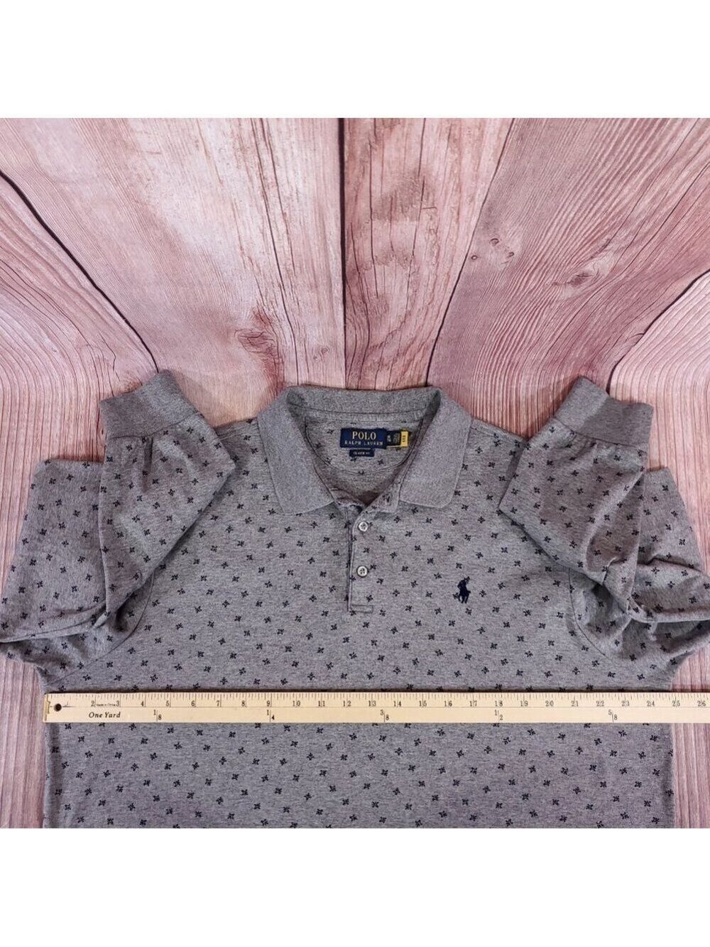 Polo Ralph Lauren Polo Shirt Mens XL Long Sleeve Gray Geometric AOP Classic Fit - Picture 14 of 15